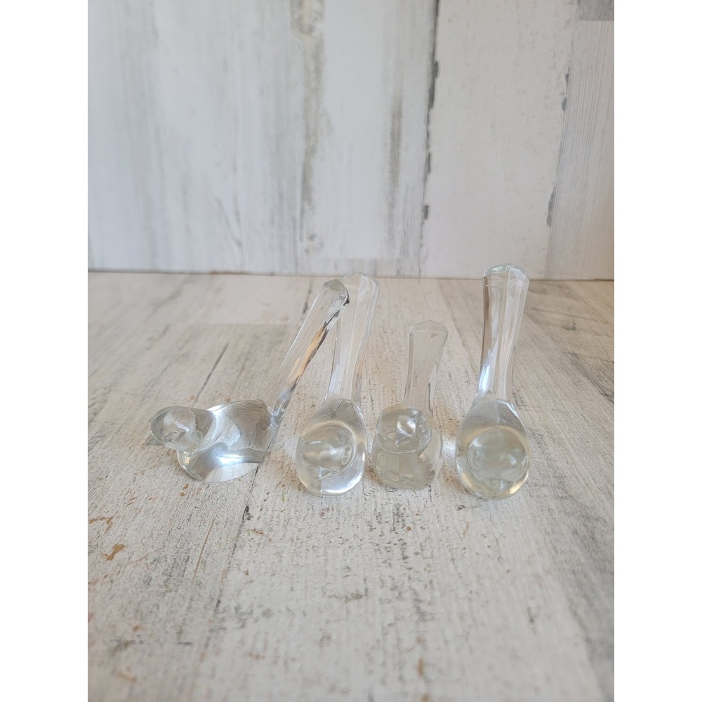 Vintage clear glass bird mini paperweight set long tail home decor